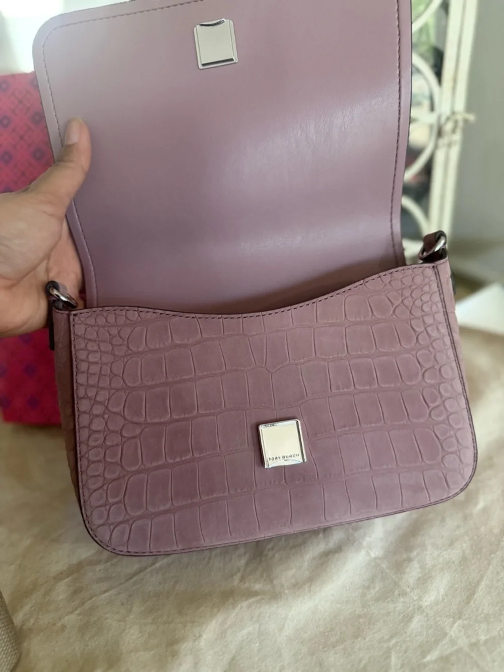 New Tory Burch THEA EMBOSSED SUEDE FLAP CROSSBODY
